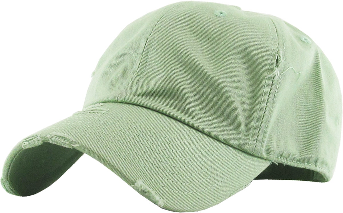 Sage Green Distressed Vintage Baseball Cap Front Side View
